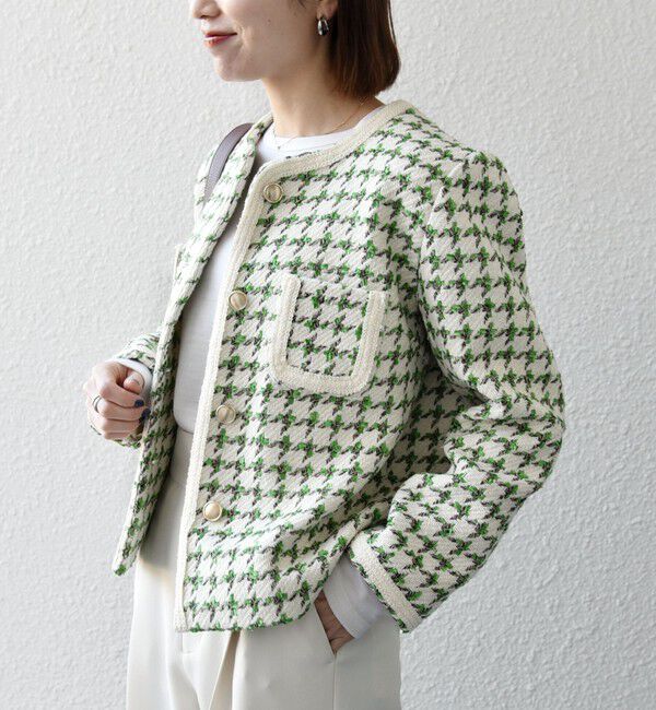 SHIPS any「《予約》SHIPS any: ツイード  パイピング ノーカラー ジャケット」|ノーカラージャケット|