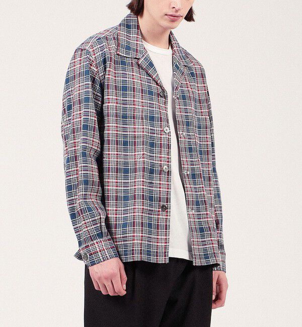 TOMORROWLAND MENS「コットンリネン マドラスチェック&times;ヘリンボーン シャツブルゾン」|シャツ・ブラウス|