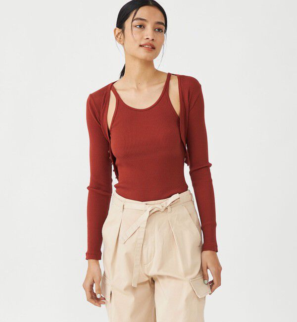 MACPHEE「ニードルプリングコットン ショートカーディガン」|カーディガン|