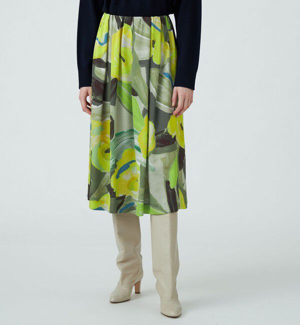 Ballsey「ダブルフラワープリント ランダムタックフレアスカート」|フレア|