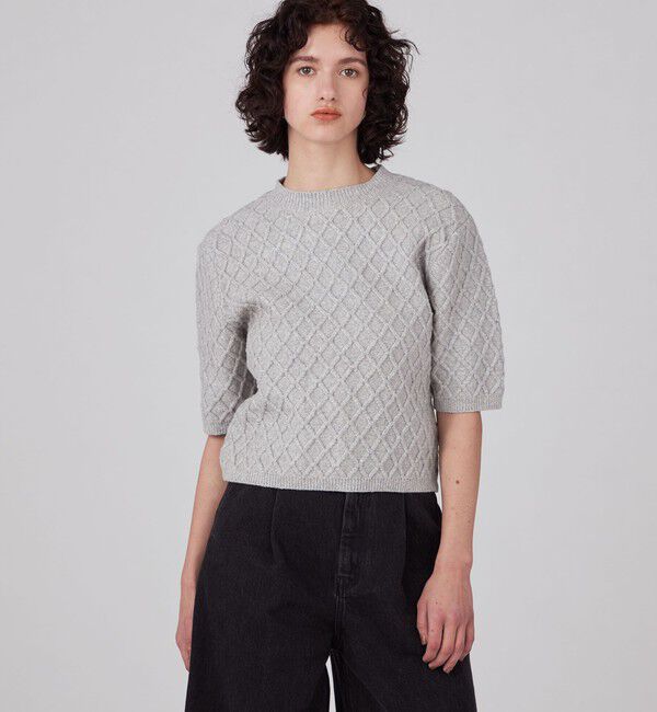 MACPHEE「ハイブリットコットンケーブル ハーフスリーブプルオーバー」|ニット・セーター|