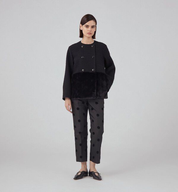 TOMORROWLAND collection「ケーブルクロス ファーペプラムコート」|ノーカラーコート|