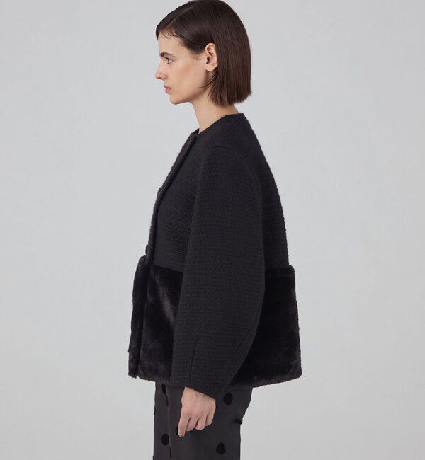 TOMORROWLAND collection「ケーブルクロス ファーペプラムコート」|ノーカラーコート|