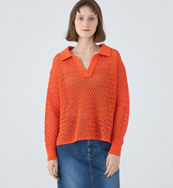 MACPHEE「メッシュコットン スキッパープルオーバー」|ニット・セーター|