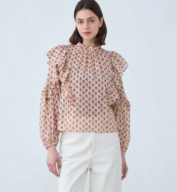 SOULEIADO「カットジャカードプリント フリルブラウス」|シャツ・ブラウス|