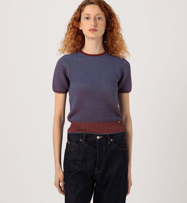 MACPHEE「コットンナイロンラメボーダー クルーネックプルオーバー」|ニット・セーター|