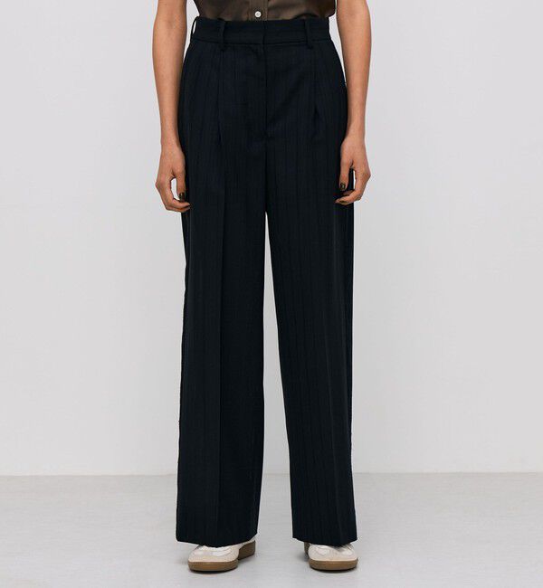 BACCA「ウールシルクネップコンビ シャドーストライプパンツ」|スラックス|