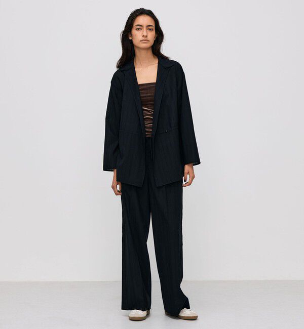 BACCA「ウールシルクネップコンビ シャドーストライプパンツ」|スラックス|