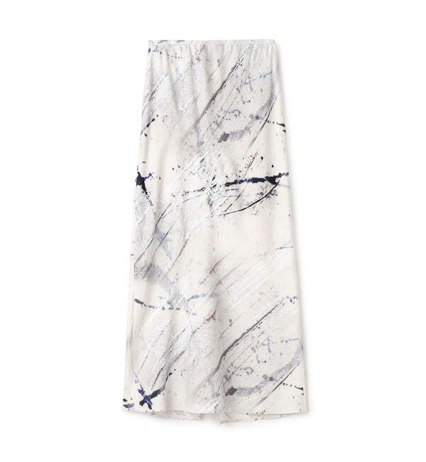 DES PRES「アブストラクトウォールプリント イージーストレートスカート」|タイト|14 グレー系