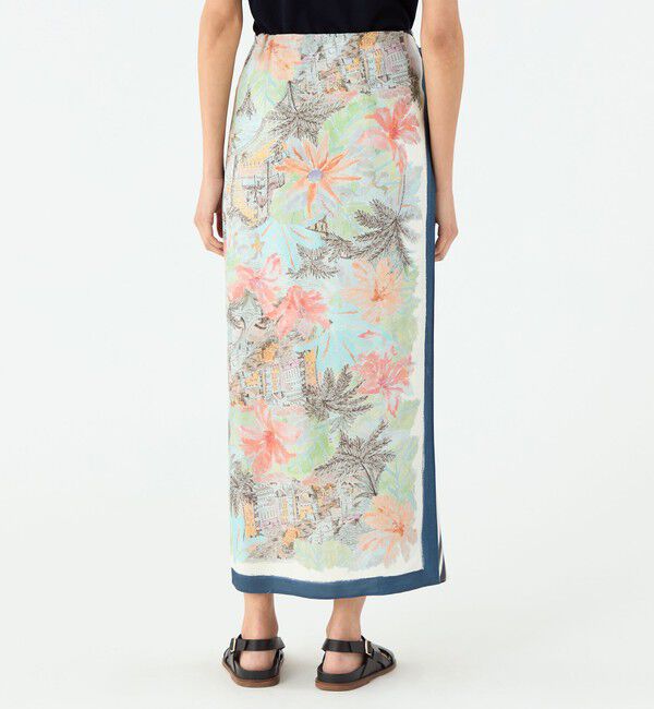 MACPHEE「スカーフプリント ラップマキシスカート」|タイト|