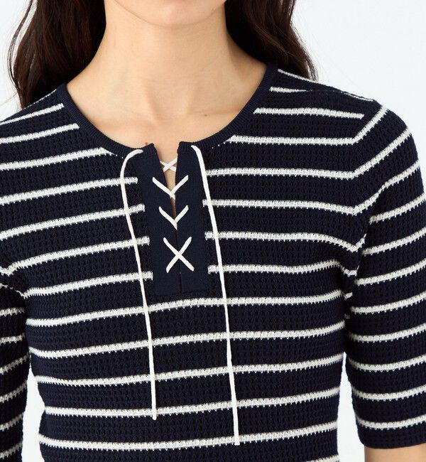MACPHEE「マリンボーダー レースアッププルオーバー」|ニット・セーター|