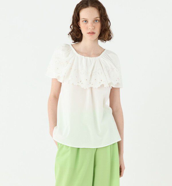 Ballsey「レースコンビ ラッフルフレアブラウス」|シャツ・ブラウス|