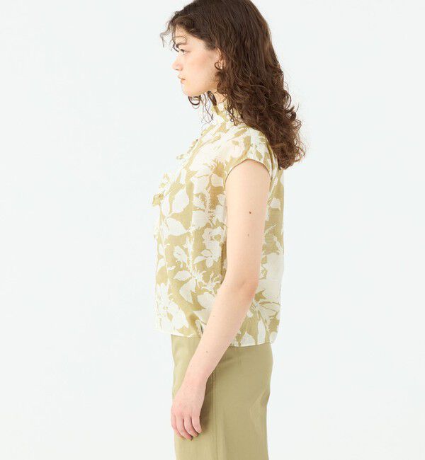 SOULEIADO「コットンリネンプリント フリルネックブラウス」|シャツ・ブラウス|