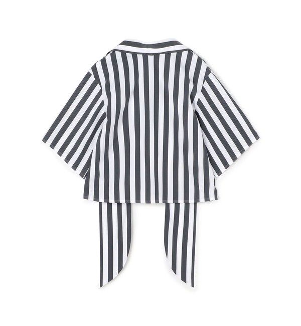 DES PRES「コットンナイロンストレッチストライプ タイブラウス」|シャツ・ブラウス|68 ネイビー系