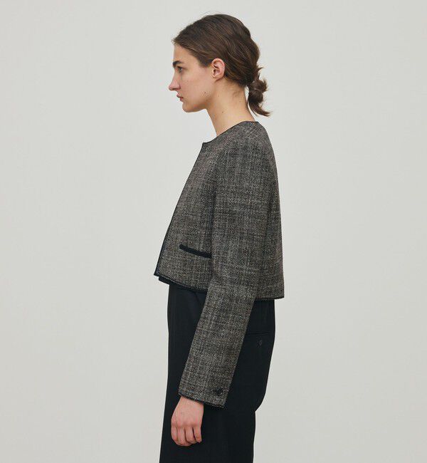 DES PRES「ウールリネンツイード クロップドジャケット」|ノーカラージャケット|