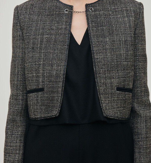 DES PRES「ウールリネンツイード クロップドジャケット」|ノーカラージャケット|