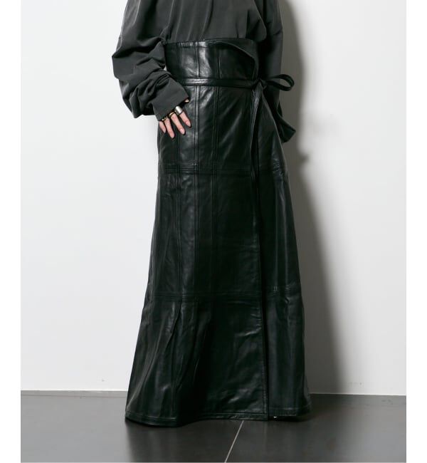  「SEEALL LEATHER ASYMMETRIC SKIRT SAW51/SK502：スカート」|スカート|ブラック