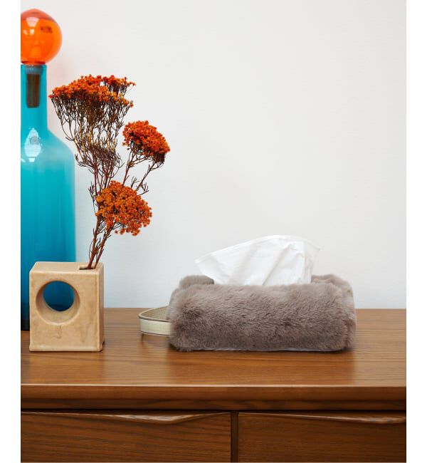 journal standard Furniture「TISSUE BOX CASE FUR　フェイクファー ティッシュボックス」|ダストボックス|グレー