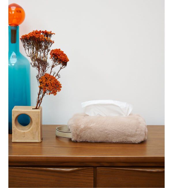 journal standard Furniture「TISSUE BOX CASE FUR　フェイクファー ティッシュボックス」|ダストボックス|ベージュ