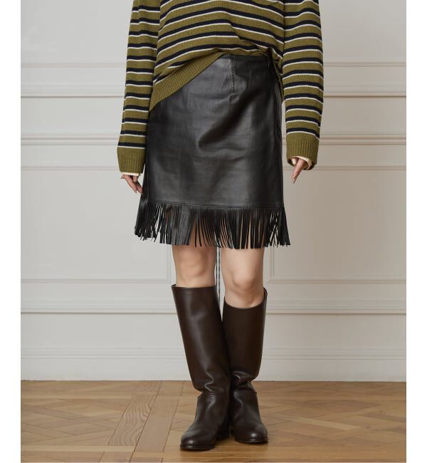 IENA LA BOUCLE「IENA LA BOUCLE レザーフリンジミニスカート」|スカート|ブラック