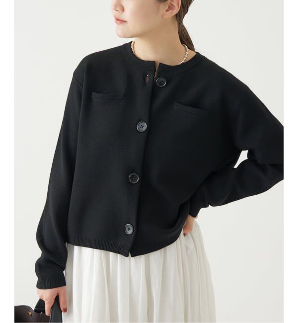 IENA「スーパーファインスムースクルーカーディガン」|カーディガン|ブラック