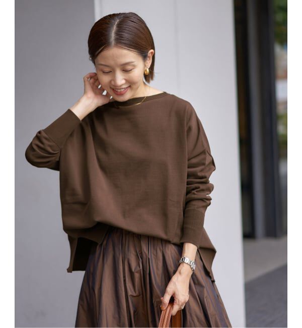 IENA「《WEB限定/追加2》コットンストレッチ NEO2 ワイド長袖プルオーバー」|ニット・セーター|ブラウン