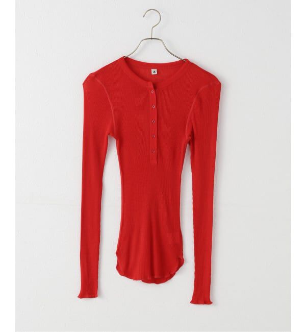 IENA LA BOUCLE「TOURNON/トゥルノン WOOL SHEER RIB HENLEY NECK 25AWCS029」|Tシャツ・カットソー|レッド