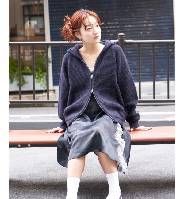 PULP「PULP / モヘヤブレンドニット ジップアップフードカーディガン」|カーディガン|