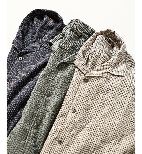 J.S.Homestead「J.S.Homestead / ミニ チェック リラックス オープン カラー シャツ」|シャツ・ブラウス|