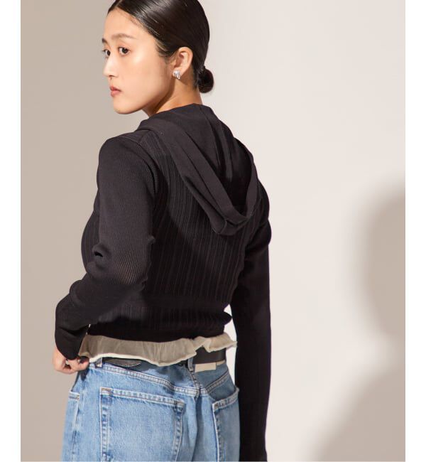 journal standard L'essage「【JANE SMITH】16G RIB HOOD CARDIGAN：ニットカーディガン」|カーディガン|ブラック