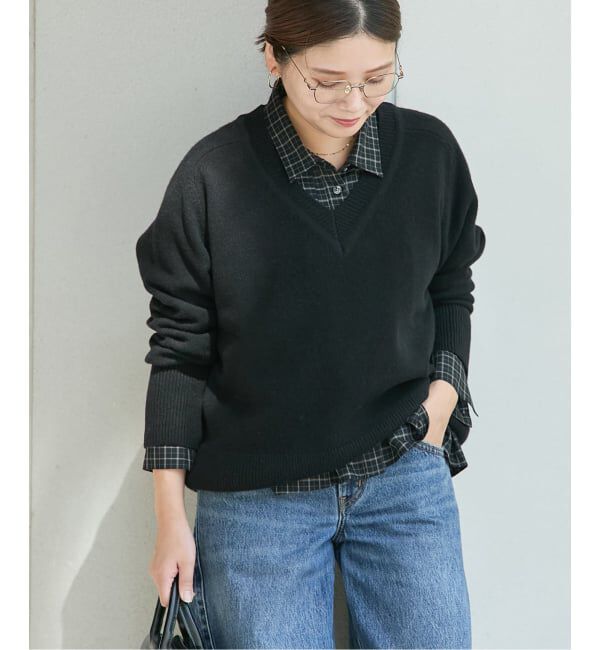 JOURNAL STANDARD「MUSIC Vネックプルオーバー」|ニット・セーター|ブラック