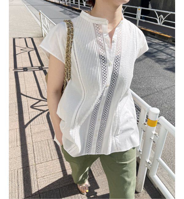 Spick and Span「≪追加≫ケミカルレーススタンドカラーブラウス」|シャツ・ブラウス|ホワイト