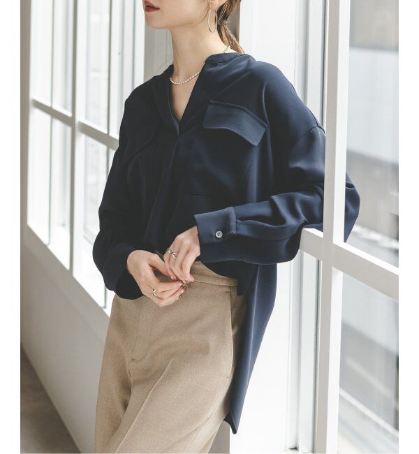 NOBLE「《追加》ワークディテールドレープシャツ 4」|シャツ・ブラウス|ネイビー