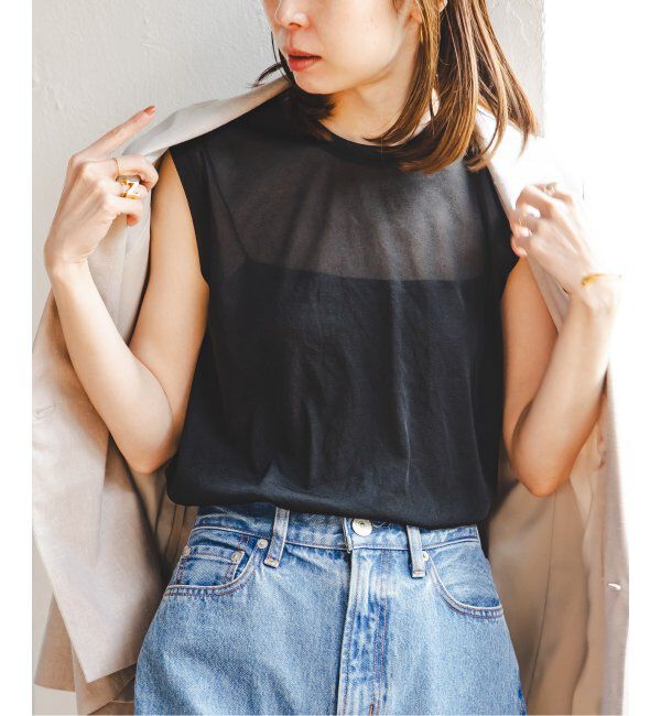 NOBLE「《追加2》シアースキニーノースリーブトップス」|Tシャツ・カットソー|ブラック