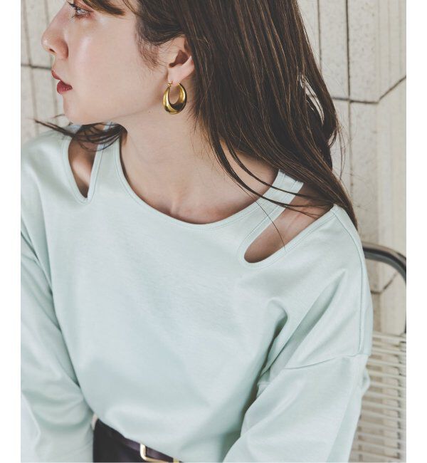 NOBLE「Room no.8/ルームエイト スムースコットンネックオープントップス」|Tシャツ・カットソー|グリーン