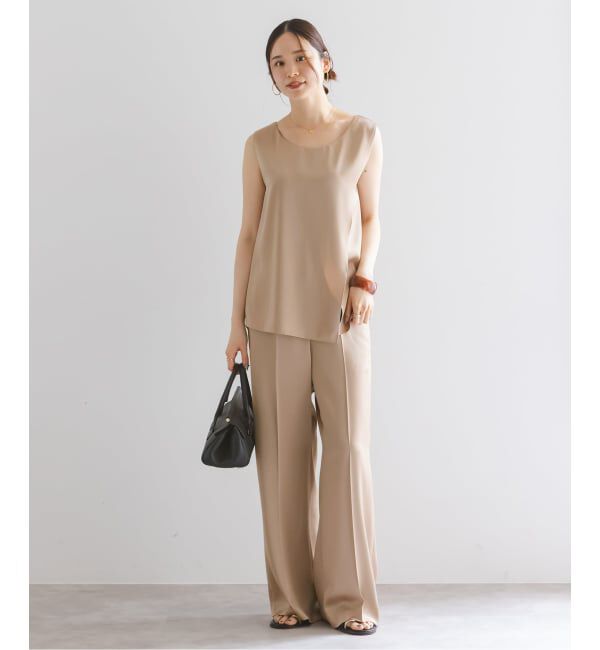 NOBLE「【洗える】ルナサテンベルテッドパンツ」|スラックス|