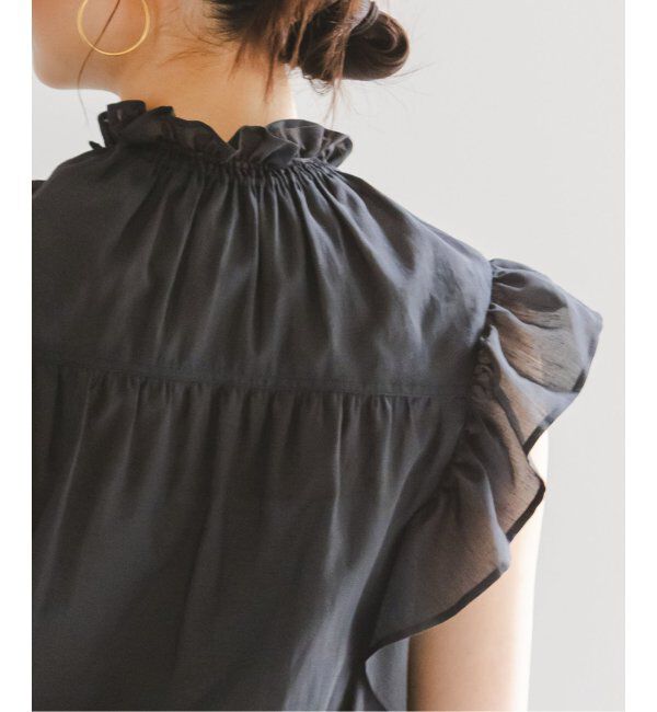 NOBLE「《追加4》【洗える】シャーリングフリルノースリブラウス」|シャツ・ブラウス|