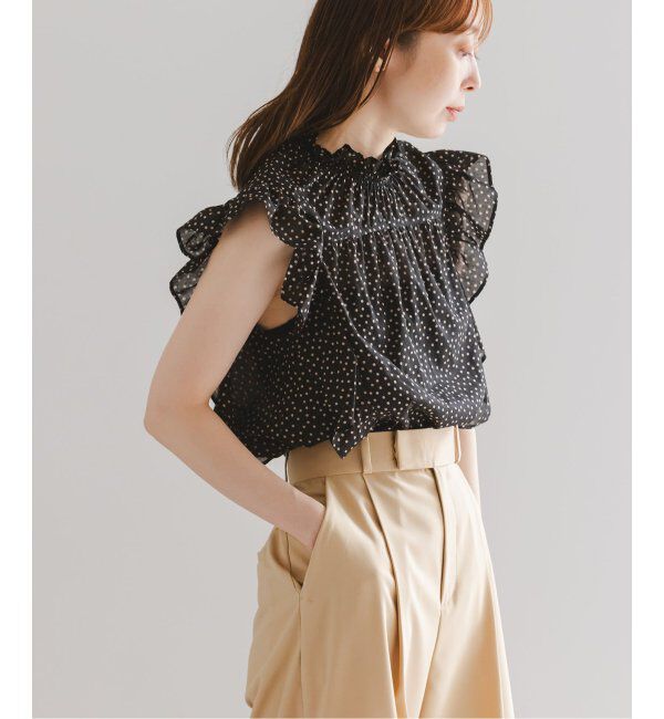 NOBLE「《追加4》【洗える】シャーリングフリルノースリブラウス」|シャツ・ブラウス|
