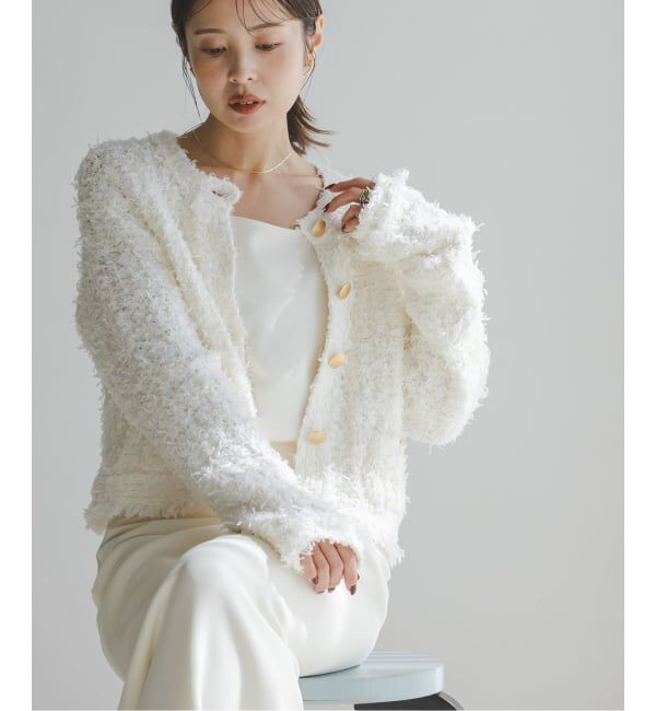 NOBLE「ツイードニットカーディガン」|カーディガン|ホワイト