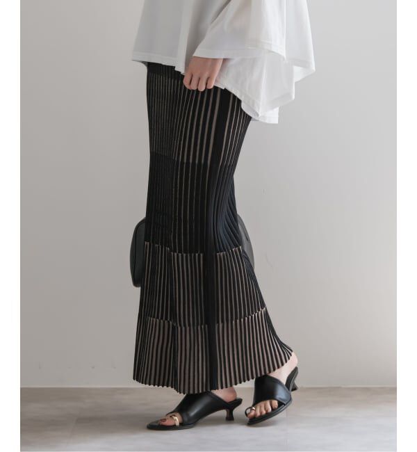 NOBLE「《追加》【洗える】ランダムバイカラーリブニットスカート」|スカート|