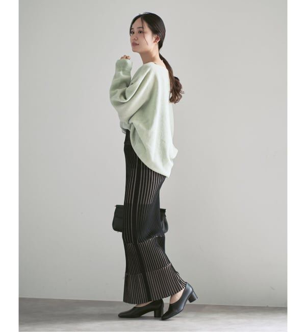 NOBLE「《追加》【洗える】ランダムバイカラーリブニットスカート」|スカート|