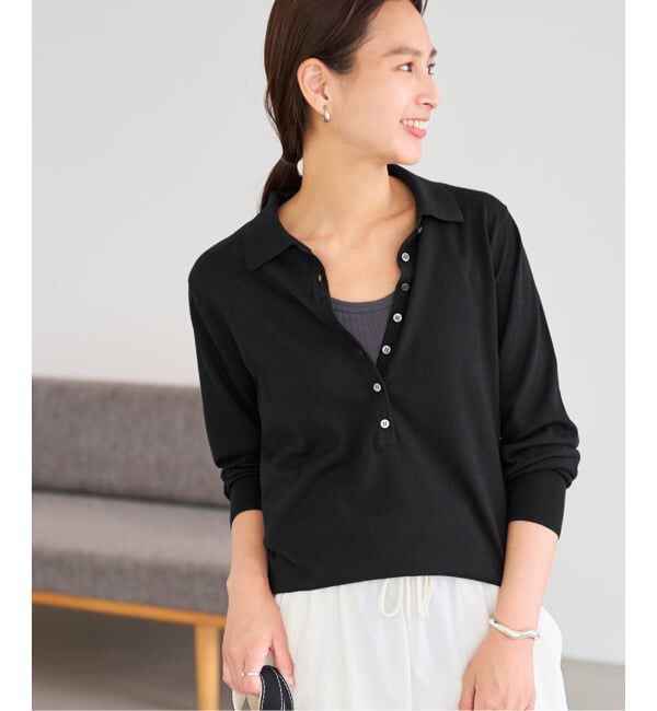 FRAMeWORK「イタリアヤーン basic ポロ衿プルオーバー」|ニット・セーター|ブラック