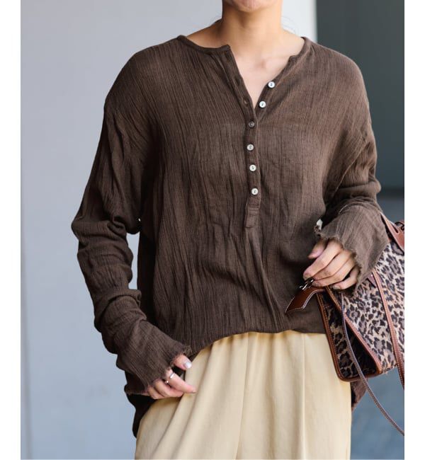 FRAMeWORK「≪追加≫楊柳ヘンリーブラウス」|シャツ・ブラウス|ブラウン