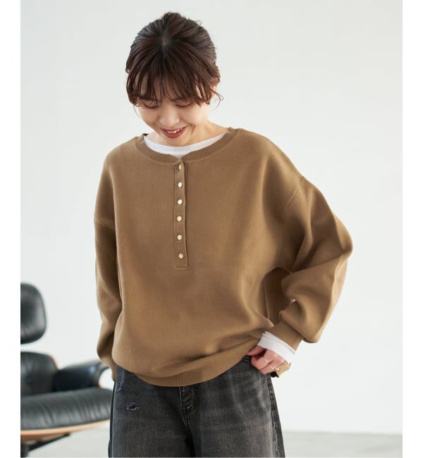Spick and Span「《WEB限定 / 追加2》メタルボタンヘンリーネックニット」|ニット・セーター|