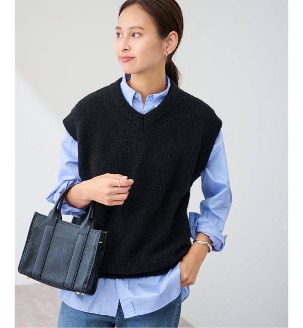 FRAMeWORK「ATON/エイトン WOOL CASHMERE BOUCLE V-NECK VEST」|ニット・セーター|ブラック