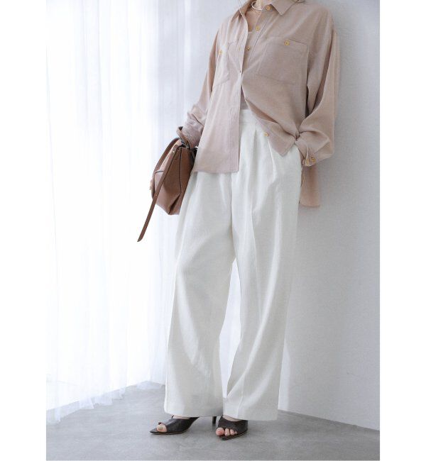  「【洗える】ツイードワイドパンツ」|スラックス|ホワイト