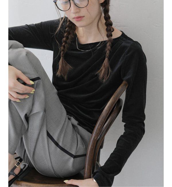  「【洗える】ベロアドレープカットソー」|Tシャツ・カットソー|