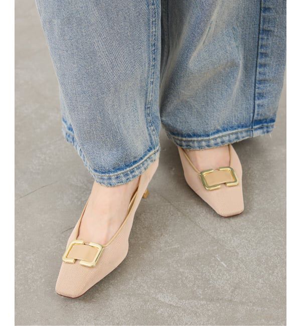  「5cmスクエアチュールバックルパンプス」|パンプス|ベージュ