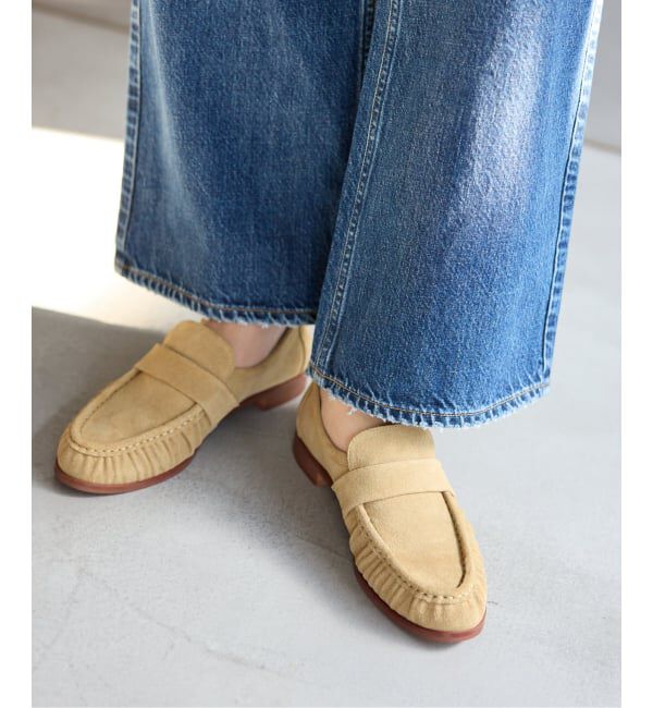  「《予約》レザーギャザーローファー」|ローファー|ベージュ