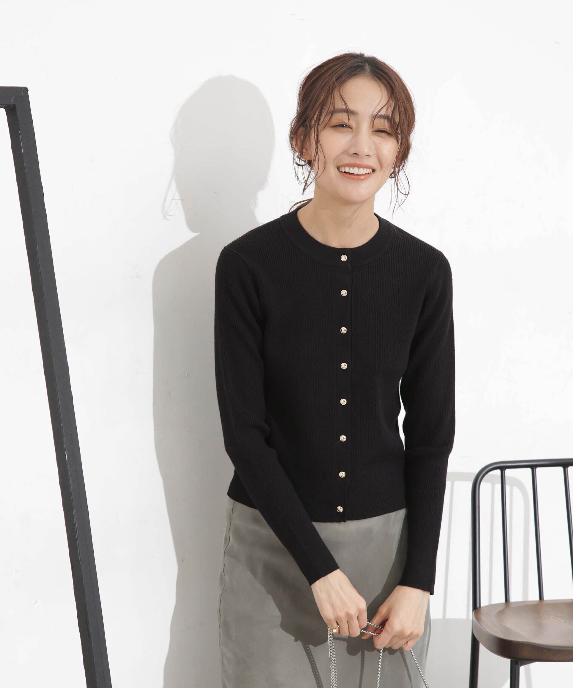 nano･universe「椿オイル加工リブカーディガン」|ニット・セーター|